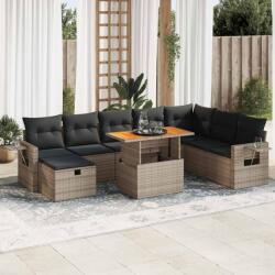 vidaXL 9 részes szürke polyrattan akácfa kerti ülőgarnitúra párnákkal (3328047)