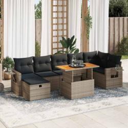 vidaXL 5 részes szürke polyrattan akácfa kerti ülőgarnitúra párnákkal (3328040)