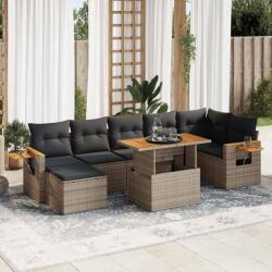 vidaXL 8 részes szürke polyrattan akácfa kerti ülőgarnitúra párnákkal (3327630)