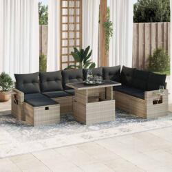 vidaXL 9 részes világosszürke polyrattan kerti ülőgarnitúra párnával (3327882)
