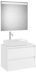 Roca Ona 2 fiókos mosdószekrény 79, 4x45, 7x58, 3 cm és 80x80 cm-es tükör LED világítással, balos / matt fehér A851717509 (A851717509)
