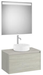 Roca Ona 1 fiókos mosdószekrény 79, 4x45, 7x44, 3 cm és tükör LED világítással, világos tölgy A851712512 (A851712512)