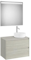 Roca Ona 2 fiókos mosdószekrény 79, 4x45, 7x58, 3 cm és tükör LED világítással, jobbos / világos tölgy A851715512 (A851715512)