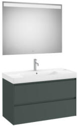 Roca Ona 2 fiókos mosdószekrény 100x46x64, 5 cm kerámia mosdóval és tükör LED világítással, matt zöld A851709513 (A851709513)
