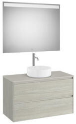 Roca Ona 2 fiókos mosdószekrény 99, 4x45, 7x58, 3 cm és 100x80 cm-es tükör LED világítással, világos tölgy A851718512 (A851718512)