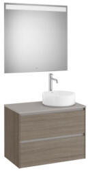 Roca Ona 2 fiókos mosdószekrény 79, 4x45, 7x58, 3 cm és tükör LED világítással, jobbos / sötét szil A851715511 (A851715511)