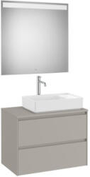 Roca Ona 2 fiókos mosdószekrény 79, 4x45, 7x58, 3 cm és tükör LED világítással, jobbos / homokszürke A851715510 (A851715510)
