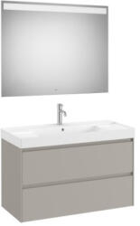 Roca Ona 2 fiókos mosdószekrény 100x46x64, 5 cm kerámia mosdóval és tükör LED világítással, homokszürke A851709510 (A851709510)