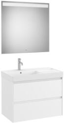 Roca Ona 2 fiókos mosdószekrény 80x46x64, 5 cm balos kerámia mosdóval és tükör LED világítással, matt fehér A851708509 (A851708509)