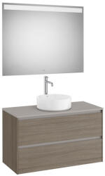 Roca Ona 2 fiókos mosdószekrény 99, 4x45, 7x58, 3 cm és 100x80 cm-es tükör LED világítással, sötét szil A851718511 (A851718511)