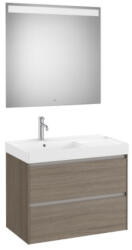 Roca Ona 2 fiókos mosdószekrény 80x46x64, 5 cm balos kerámia mosdóval és tükör LED világítással, sötét szil A851708511 (A851708511)