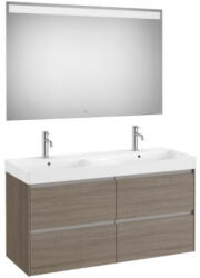 Roca Ona 4 fiókos mosdószekrény 120x46x64, 5 cm kerámia mosdóval és tükör LED világítással, sötét szil A851710511 (A851710511)