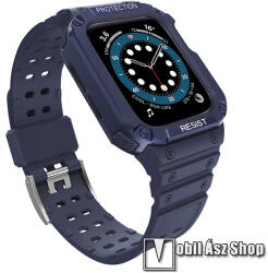 Okosóra szilikon szíj / műanyag tok - SÖTÉTKÉK - műanyag bumper, 95mm+112mm hosszú, ERŐS VÉDELEM! - APPLE Watch Series 1/2/3 38mm / 4/5/6/SE 40mm / 7/8/9 41mm