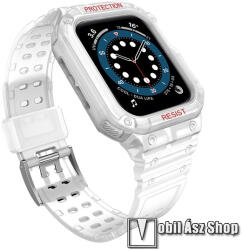 Okosóra szilikon szíj / műanyag tok - ÁTLÁTSZÓ - műanyag bumper, 106mm+126mm hosszú, ERŐS VÉDELEM! - APPLE Watch Series 1/2/3 42mm / 4/5/6/SE 44mm / 7/8/9 45mm