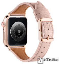 Okosóra szíj, Valódi bőr, Csatos, 120mm+96mm hosszú, Rózsaszín, Apple Watch Series 1, 2, 3 42mm, 4, 5, 6, SE 44mm, 7, 8 45mm, 10 46mm, Ultra, Ultra 2 49mm