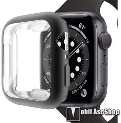  Okosóra szilikon védő tok, Szilikon előlapvédő is, Galvanizált, Fekete, Apple Watch Series 7, 8, 9 45mm