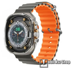 DEVIA Deluxe Sport6, Okosóra szíj, Szilikon anyagból, Csőszerkezetes struktúra, Rugalmas, Csatos, Szürke, Narancssárga, Apple Watch Series 1, 2, 3 38mm, 4, 5, 6, SE 40mm, 7, 8, 9 41mm, 10 42mm