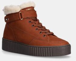 Tommy Hilfiger velúr bokacsizma FAUX FUR NUBUCK LOW LACE-UP barna, téliesített, lapos talpú, FW0FW08172 - barna Női 37