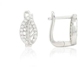 Ezüst fülbevaló franciakapcsos áttört köves levél ródiumbevonatos