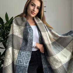  Női sál CASHMERE nagy kockás mintával 50% kasmír gyapjú 70 cm x 200 cm Szürke
