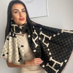  Női sál CASHMERE H kétszínű 100% gyapjú 70 cm x 200 cm Fekete/fehér