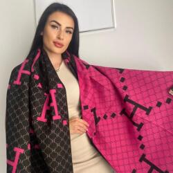  Női sál CASHMERE H kétszínű 100% gyapjú 70 cm x 200 cm Fekete/rózsaszín