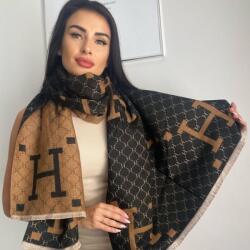  Női sál CASHMERE H kétszínű 100% gyapjú 70 cm x 200 cm Fekete/barna
