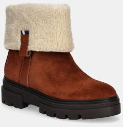 Tommy Hilfiger velúr bokacsizma FAUX FUR SUEDE ROLL-DOWN BOOT barna, téliesített, lapos talpú, FW0FW08158 - barna Női 39