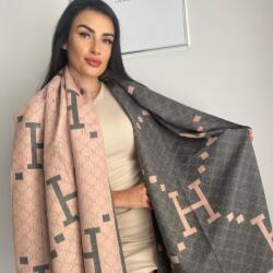  Női sál CASHMERE H kétszínű 100% gyapjú 70 cm x 200 cm Szürke/halványrózsaszín