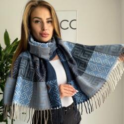  Női sál CASHMERE nagy kockás mintával 50% kasmír gyapjú 70 cm x 200 cm Kék