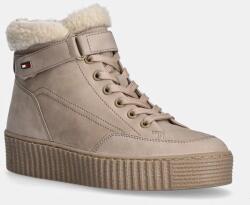 Tommy Hilfiger velúr bokacsizma FAUX FUR NUBUCK LOW LACE-UP bézs, téliesített, lapos talpú, FW0FW08172 - bézs Női 41