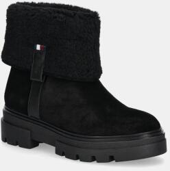 Tommy Hilfiger velúr bokacsizma FAUX FUR SUEDE ROLL-DOWN BOOT fekete, téliesített, lapos talpú, FW0FW08158 - fekete Női 41