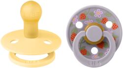 BIBS x LIBERTY - Set 2 suzete Colour Strawberries and Cream Latex, tetina rotunda, 0 luni+-Pale Butter/Fossil Grey