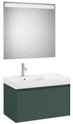 Roca Ona 1 fiókos mosdószekrény 80x46x50, 5 cm balos kerámia mosdóval és tükör, matt zöld A851722513 (A851722513)
