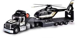 Majorette Vontató platóval és rendőrségi helikopter Mack Truck Police Helicopter Majorette hanggal fénnyel gumi kerekekkel 35 cm hosszú (MJ3716002)