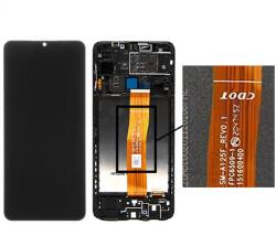 Samsung A125/A127 Galaxy A12/Nacho/A12s, LCD kijelző érintőplexivel és előlap kerettel, fekete (sárga A125F átvezető fóliával) (GYÁRI)