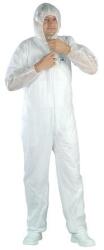  Overál, egyszer használatos, polipropilén, kapucnis, XXL méret Tidy, fehér PP nem szőtt anyagból, 42 g/m2