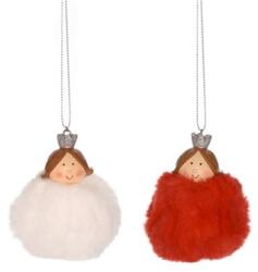  Dekoráció gömb kislánnyal, akasztós, textil, 6, 5x6, 5x11cm, piros/fehér, 2 féle 1db, figura nem választható (21QX10149/50)