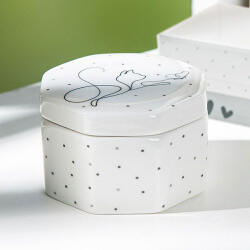  Fehér színű gyönyörű porcelán ékszertartó cicás díszítéssel - 8 cm