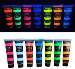 Procart Set 7 culori vopsea glow UV neon, 25 ml/culoare, pentru corp si fata, pe baza de apa