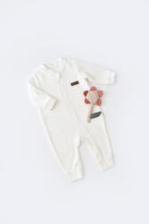 BabyJem Salopeta cu maneca lunga si fermoar din 80%bumbac organic si 20% poliester - ecru, baby cosy (marime: 6-9 luni)