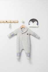 BabyJem Salopeta pentru bebelusi cu botosei si caciulita penguins, tongs baby (culoare: gri, marime: 3-6 luni)