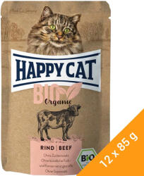 Happy Cat Bio Gabonamentes Alutasakos Macskaeledel (Marha) - 12x85 g