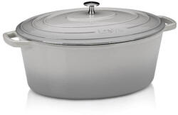Kela Tava ovala din fonta cu capac Calido 36x29 cm gri deschis KL-12609