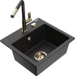 Mexen Milo, 1 kamrás gránit mosogató 435x410x171 mm és Flora mosogató csaptelep, fekete-ezüst metál, 6505-73-670401-57-G (6505-73-670401-57-G)