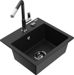 Mexen Milo, 1 kamrás gránit mosogató 435x410x171 mm és Flora mosogató csaptelep, fekete, 6505-77-670401-07-B (6505-77-670401-07-B)