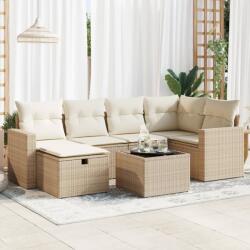 vidaXL 7 részes bézs polyrattan kerti ülőgarnitúra párnákkal (3325394)