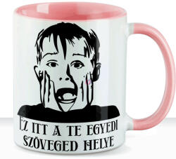 Deconline Customs Egyedi feliratos karácsonyi bögre "Reszkessetek Betörők Kevin" pufi hatású rózsaszín bögre (DO129190-PINK-MUG)