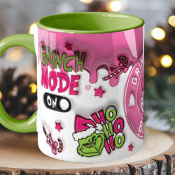 Deconline Customs Grincses karácsonyi bögre "Grinch mode on" pufi hatású zöld bögre (DO129188-GREEN-MUG)