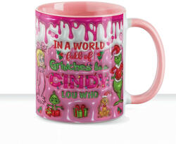 Deconline Customs Grincses karácsonyi bögre "Cindy Lou" pufi hatású rózsaszín bögre (DO129189-PINK-MUG)